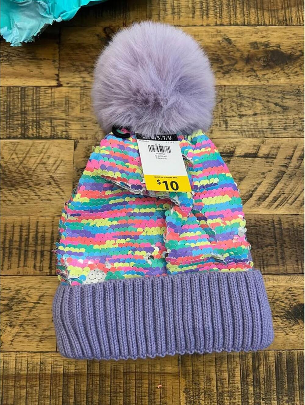 *New* Girls Sparkly Sequin Beanie with Purple Pom-Pom